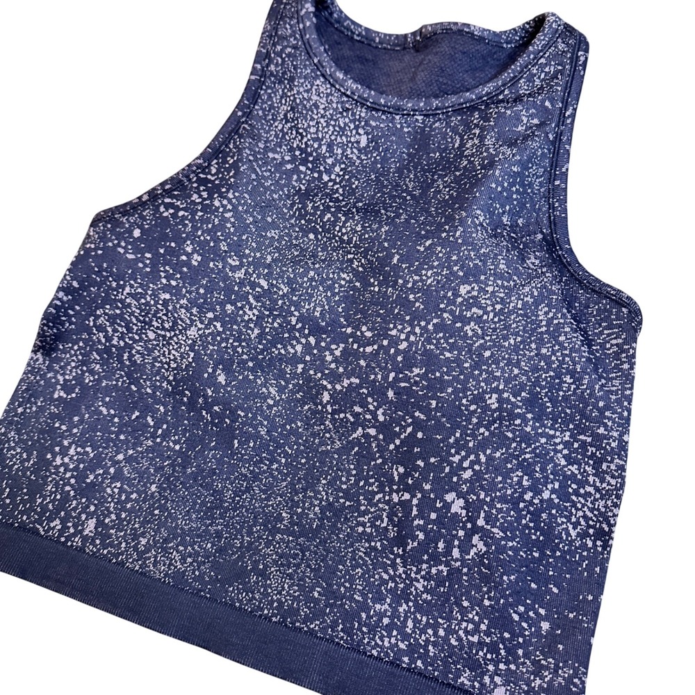Lululemon High Neck Racerback Padded‎ Crop Tank Top Blue Splatter  Womens XS/S